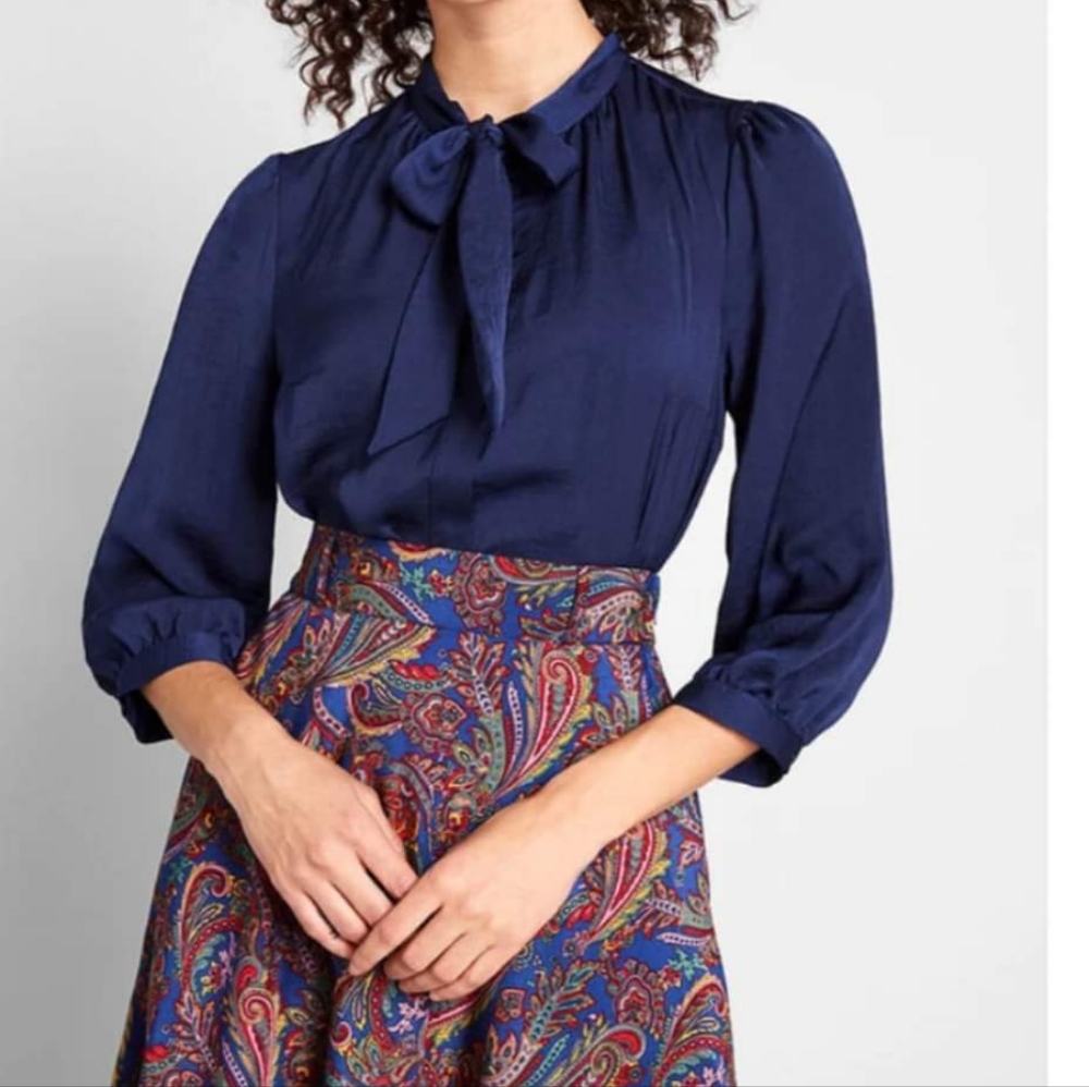 Navy 3/4 sleeves HBIC blouse